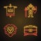 Medieval neon light icons set