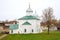 Medieval Nicholas Cathedral in Izborsk Fortress on a Cloudy Autumn Day. Izborsk