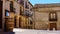 Medieval old town street with wooden wine barrel at the door of a bar. Sepulveda