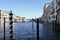 Medieval palaces on the Grand Canal in Venice, and Rialto Bridge in the background