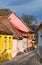 Medieval paved street in Sighisoara, Transylvania.