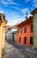 Medieval paved street in Sighisoara, Transylvania.