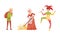 Medieval People Characters with Farmworkers and Jester Vector Set