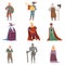 Medieval people characters set, European middle ages historic period elements vector Illustrations