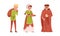 Medieval people set. Peasants and bishop European middle ages historical characters cartoon vector illustration