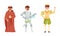 Medieval People with Young Prince and Monk or Priest Vector Set