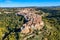 Medieval Pitigliano town over tuff rocks in province of Grosseto, Tuscany, Italy. Pitigliano is a small medieval town in southern