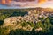 Medieval Pitigliano town over tuff rocks in province of Grosseto, Tuscany, Italy. Pitigliano is a small medieval town in southern