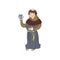 Medieval priest man with silver wine cup is drinking