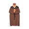 Medieval Priest or Monk Wearing Brown Hooded Gown Vector Illustration