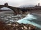 Medieval roman bridge in Bobbio on Trebbia River, Piacenza, Italy