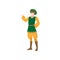 Medieval royal castle man in green vest and yellow clothes