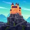 Medieval ruler castle in mountains cartoon vector