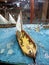 Medieval sail ship Goto Predestinacia in the river bank. Interior. Canons. Exterior.