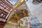 Medieval sculptures and reliefs on the underside of the passageway of the Gros Horloge Astronomical clock in Rouen, France