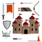 Medieval set of item. Old armor and knight weapons