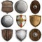 Medieval shields collection isolated on white