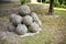 Medieval stone cannonballs of Vicopisano Castle Italy-Tuscany-P