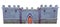 Medieval stone castle wall, wooden gate cartoon