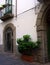 Medieval Street with Ceramic Relief, Floor Vase, Balconies with Flowers and Stucco