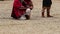 Medieval street musicians playing ancient musical instrument at city square