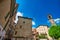 Medieval streets and buildings of Bergamo Alta on a sunny summer day