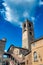 Medieval streets and buildings of Bergamo Alta on a sunny summer day, Italy