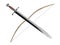 Medieval sword crossed longbow 3d rendering