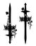 medieval sword  royal crown and rose flower black and white vector silhouette