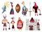 Medieval tales characters flat set with archer blacksmith king queen horn bishop warrior knight castle vector