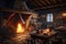 medieval tavern with roaring fire and hearty stew, the perfect place to warm up on a cold winter day