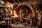 A medieval-themed blacksmith\\\'s forge with flames roaring, forging an ornate, yet functional, sword