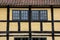 Medieval timbered yellow brown house