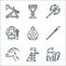 Medieval times line icons. linear set. quality vector line set such as executioner, tower, horse, lance, bishop, witch, ax, holy