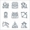 Medieval times line icons. linear set. quality vector line set such as haystack, church, dragon, arrows, castle, queen, bard,