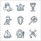 Medieval times line icons. linear set. quality vector line set such as mill, witch, sailing ship, ax, wooden, tower, holy chalice