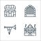 Medieval times line icons. linear set. quality vector line set such as palace, buisine, entrance