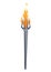 Medieval torch with burning fire. Ancient realistic metal torch with flame. Cartoon game element vector illustration