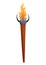 Medieval torch with burning fire. Ancient realistic wooden torch with flame. Cartoon game element vector illustration