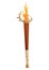 Medieval torch with burning fire. Ancient realistic wooden torch with flame. Cartoon game element vector illustration