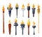 Medieval torches with burning fire vector set