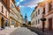 Medieval Town Pisek and historic old street in Southern Bohemia, Czech Republic. Pisek has the oldest preserved early Gothic