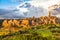 Medieval town of Pitigliano at sunset, Tuscany, Italy