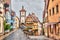 Medieval town Rothenburg ob der Tauber in rainy weather