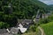 Medieval village Bacharach. City panorama from hill, covered by