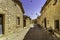 Medieval village with stone houses, cobblestone streets, old doors and windows, arches and walls. Maderuelo Segovia Spain. Bird