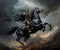 Medieval Warrior Riding a Horse in the Fog. AI generated Illustration