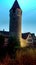 Medieval watchtower and half timber house and dusk in weil der stadt