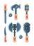 Medieval weapons. slice knives axes swords and clubs fantasy tools for warriors soldiers. vector weapons illustrations