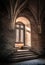 Medieval window sill with stained glass in Corvin castle.